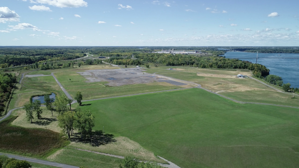 An aerial view of the former General Motors manufacturing site after cleanup was completed.