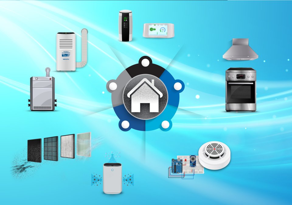 A grouping of household appliances