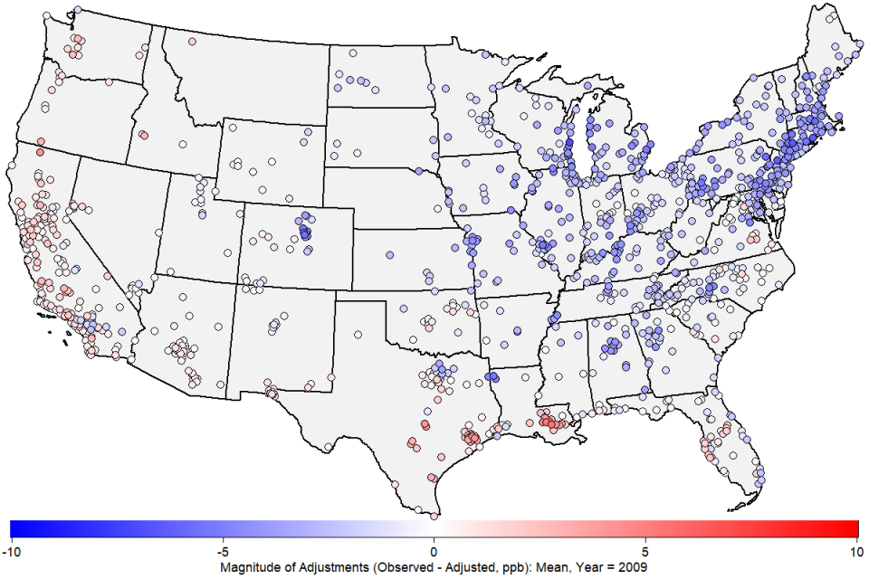 Map of 2012 met adjusted ozone concentrations
