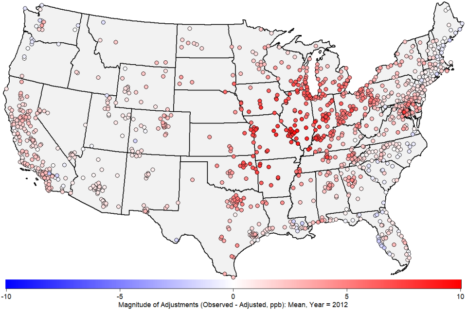 Map of 2012 met adjusted ozone concentrations