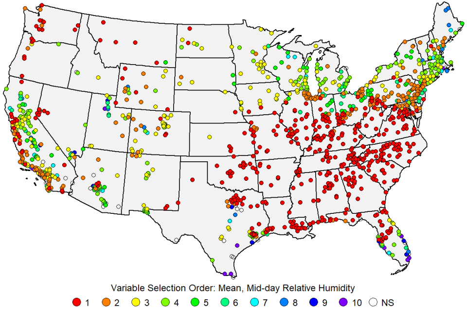Map showing selection of mid-day relative humidity