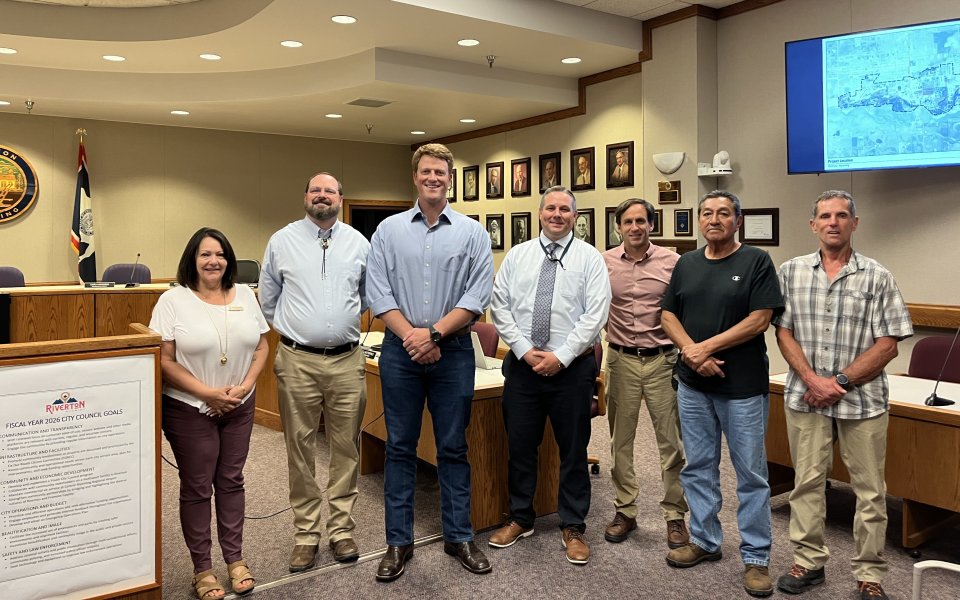 EPA Region 8 Administrator Cyrus Western stands with officials from the City of Riverton and the Northern Arapaho Tribe at a Brownfields celebration event in the Council Chambers at the Riverton City Hall.