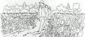 Man walking on trail.