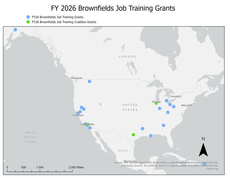 Map showing the locations of all FY26 selected JT Applicants.