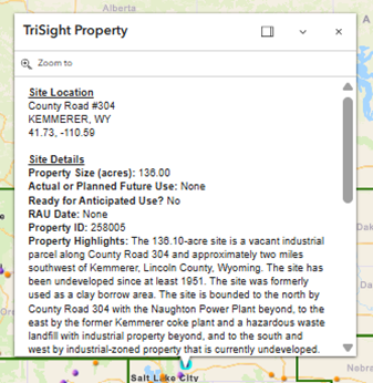 Pop-up box shows more information about specific property.