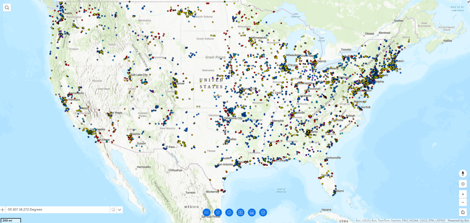 Map with plots of inspection locations