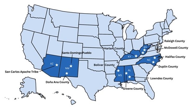 Closing America's Wastewater Access Gap Community Initiative Pilot Projects Map