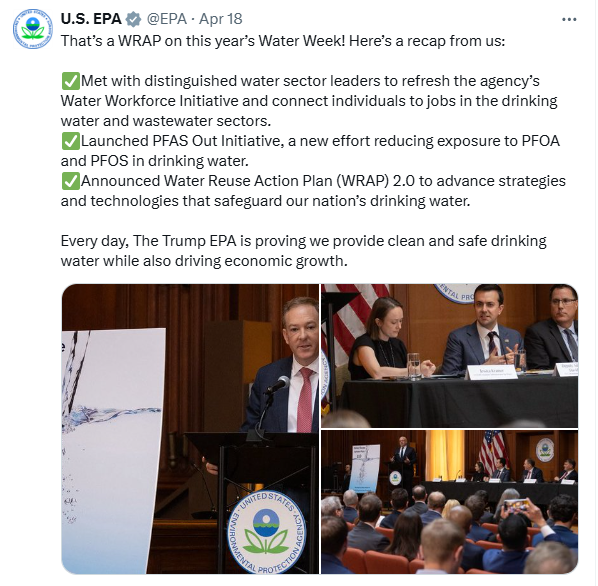 U.S. EPA on X post highlighting Water Week announcements.