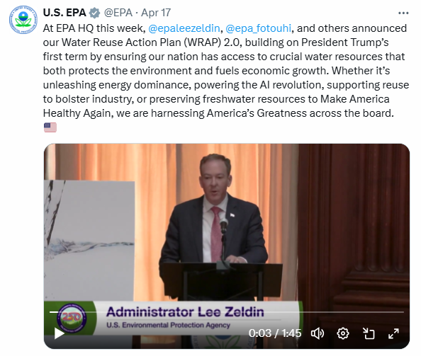 U.S. EPA X post highlighting the WRAP 2.0 announcement