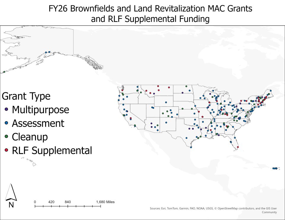 Map of Selected Fiscal Year 2026 Multipurpose, Assessment, and Cleanup Grants and RLF Supplemental Funding