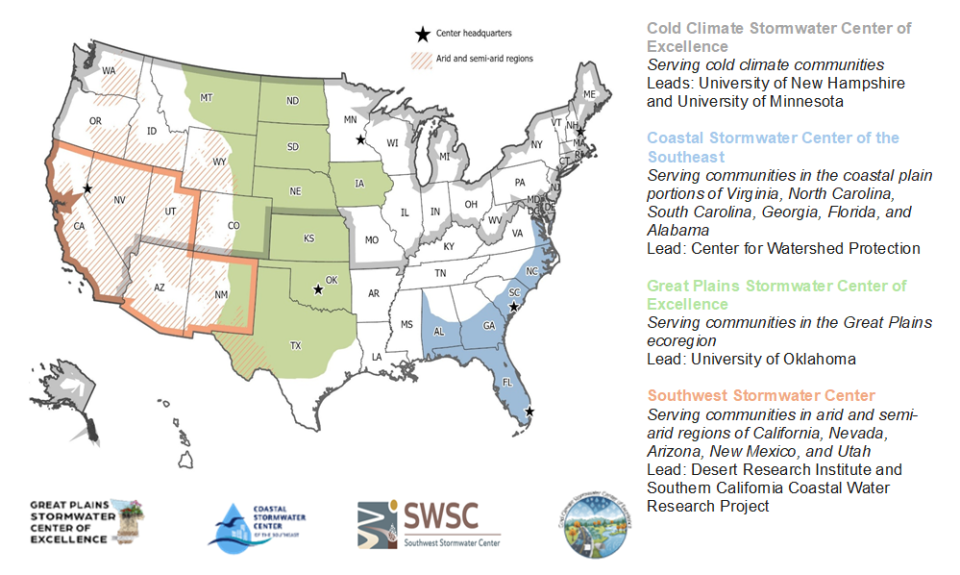 Map of Stormwater Centers of Excellence