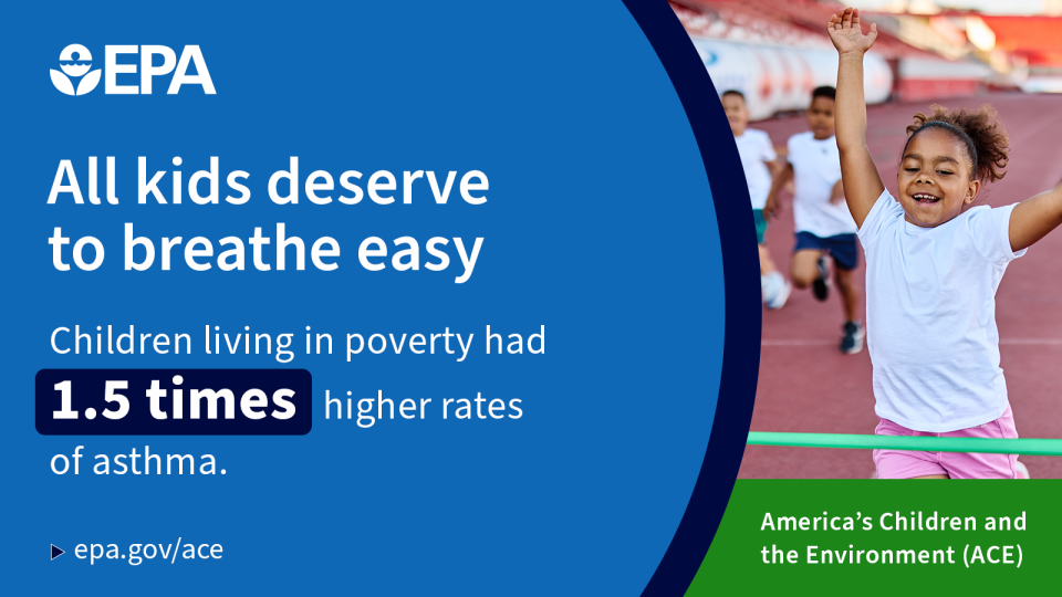 All kids deserve to breathe easy. Children living in poverty had 1.5 times higher rates of asthma. epa.gov/ace America's Children and the Environment