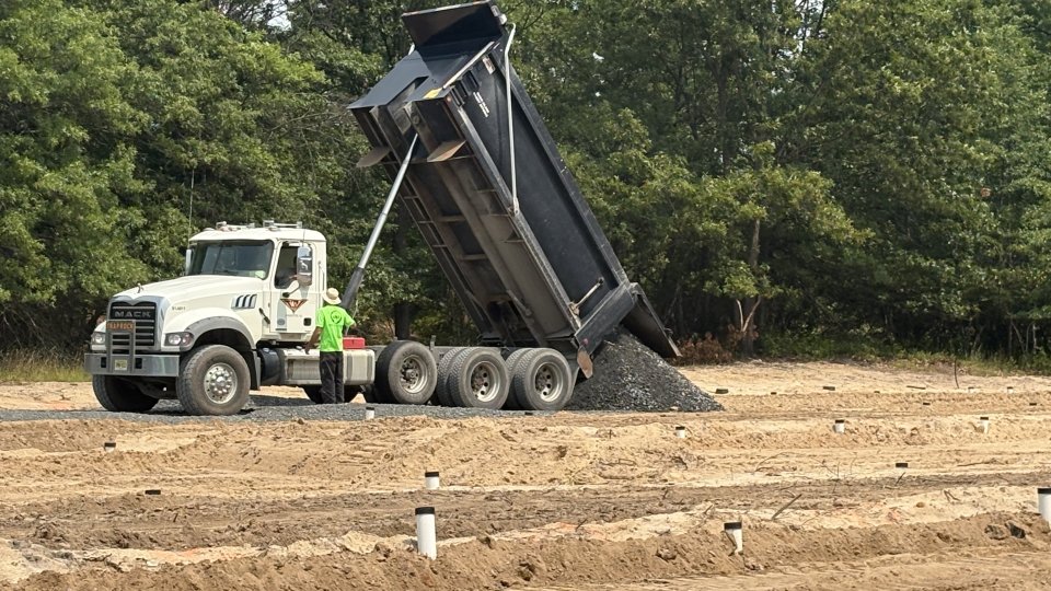Dump truck on field site