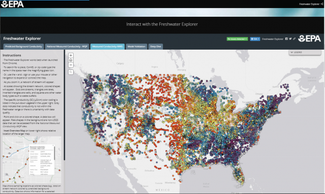 Screenshot of the Freshwater Explorer National Measured Conductivity