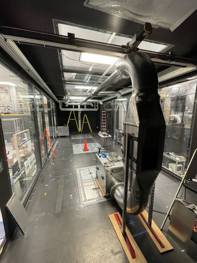 The inside of the testing facility with the recirculating HVAC system.