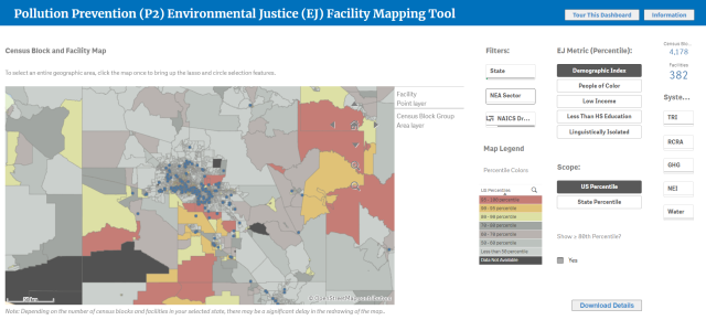 Screenshot of the P2-EJ Mapping Tool