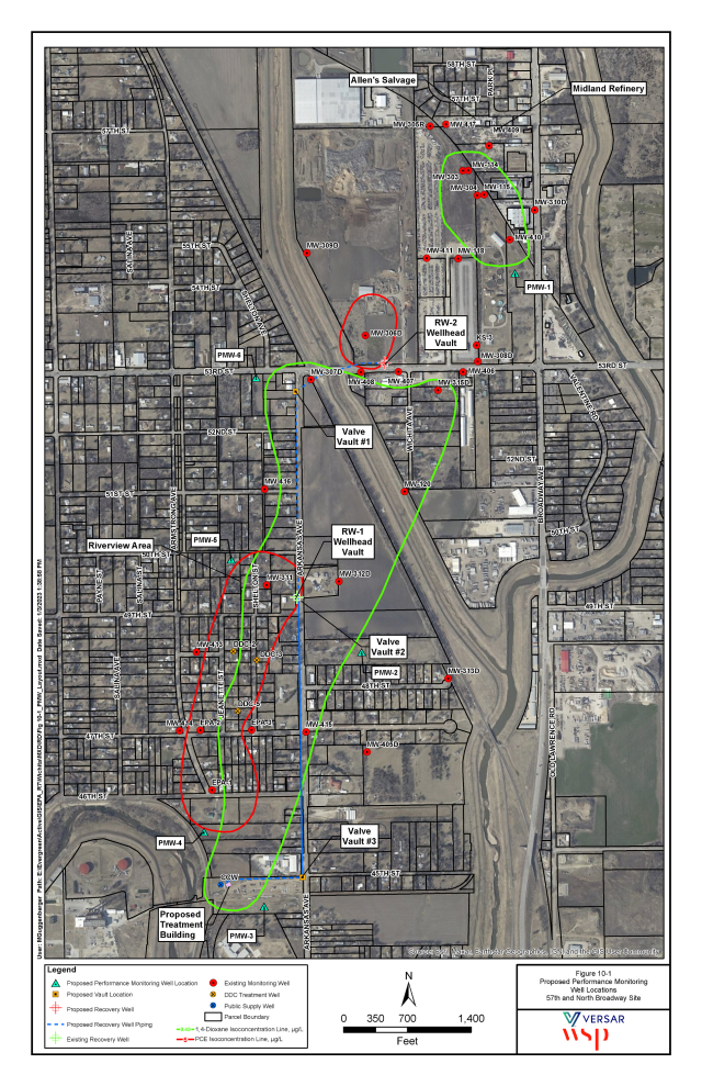 Map of proposed performance monitoring well locations