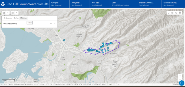 Detail of Red Hill Groundwater Results Application map showing detailed well information