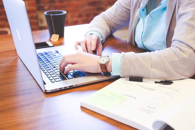 Stock image of desk with laptop