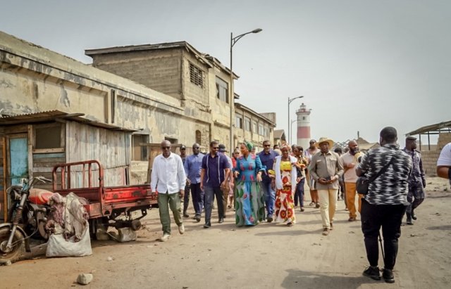 Administrator Regan, President Johnson, US Ambassador Virginia Palmer, and Her Excellency, The Second Lady of the Republic of Ghana, Samira Bawumia walk the streets and greet members of the Jamestown community in Accra, Ghana. January 27, 2024