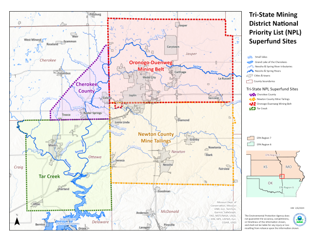 Tri-State Mining District site map, updated Feb 2024