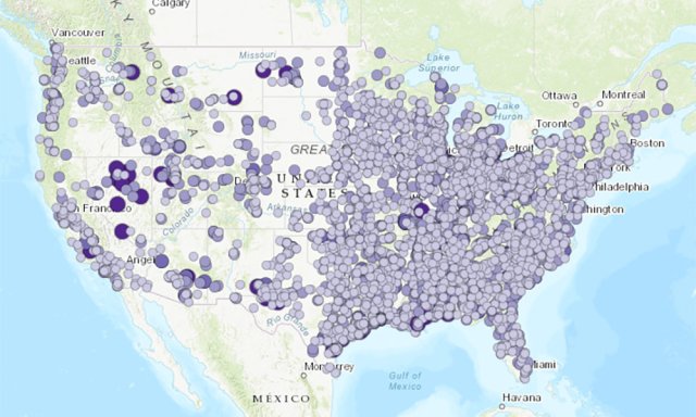 US map showing communities with TRI releases