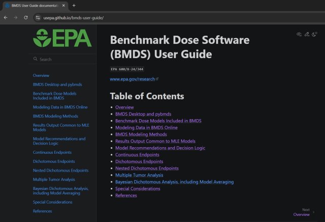 BMDS User Guide Home Page