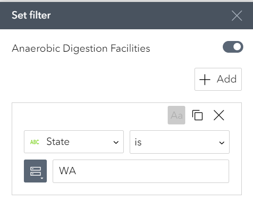 This shows how to set a filter in the Excess Food Opportunities Map by state