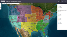 A map of the United States with states in each EPA region represented in a different color.