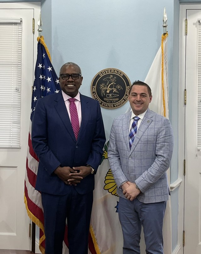 EPA Regional Administrator Michael Martucci standing with U.S. Virgin Islands Governor Albert Bryan Jr.