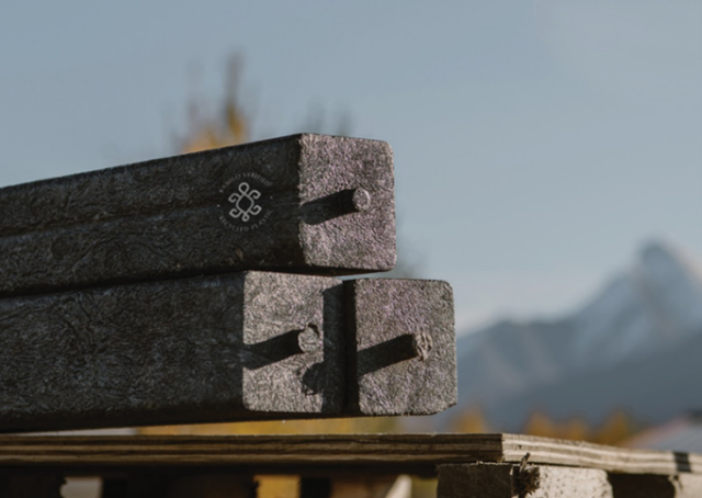 4x4 pieces of APR’s recycled plastic lumber product, Grizzly Wood.