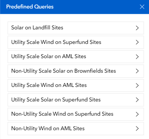 The pre-defined queries panel, showing the available queries that can be chosen.