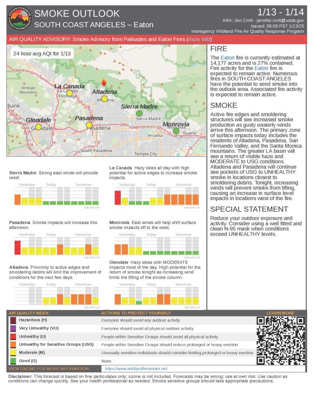 A Smoke Outlook includes a map of affected area, information about the status of the fire, expected smoke levels and AQI forecasts for three days for locations impacted by smoke.