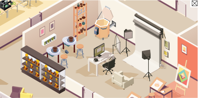 A school art room with a kiln and photography equipment