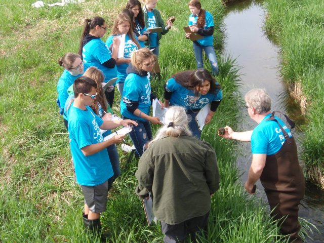 Group of students look at a specimen 