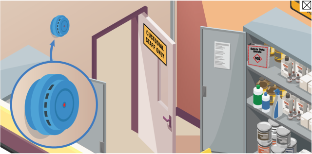 A smoke and carbon monoxide detector in a utility closet