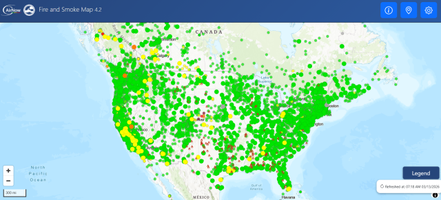National view of version 4.2 of the Fire and Smoke Map.
