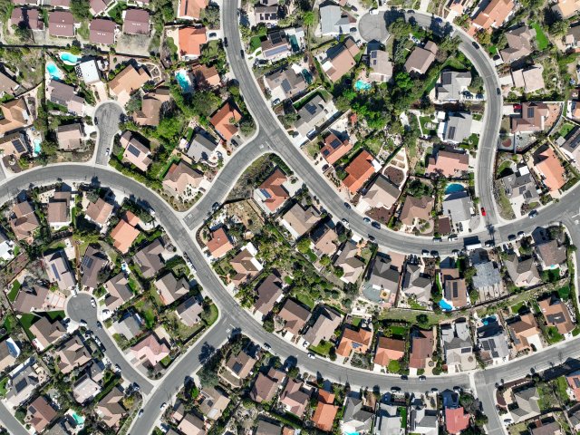 Roads with homes.