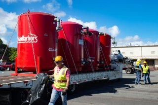 Navy personnel prepare Granulated Activated Carbon filter systems for Joint Base Pearl Harbor-Hickam water recovery efforts. (U.S. Navy photo) 