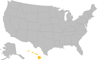 A map of the US with all states shaded gray. The state of Hawaii is highlighted in yellow.