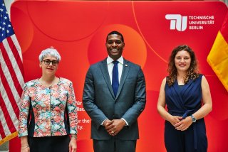 EPA Administrator Michael S. Regan pictured with echnical University Berlin Vice President Sophia Becker and Caya Prill, Coordinator for Climate Protection and Sustainability at TU, and Friday’s For Future Berlin coordinator.