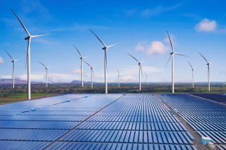 Solar panel and wind turbine farm