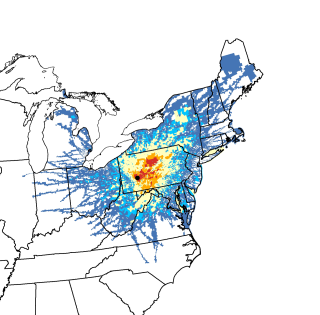 This example highlights the census block groups that are downwind of single power plant unit