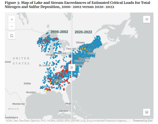 Lake and Stream Exceedances of Estimated Critical Loads for Total Nitrogen and Sulfur Deposition, 2000-2002 versus 2020-2022