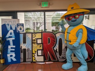 The Rancho Water mascot promoting its Be a Water Hero campaign.