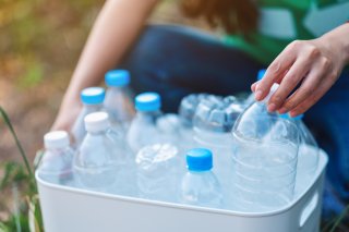 bin of water bottles