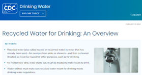 Recycled Water for Drinking: An Overview