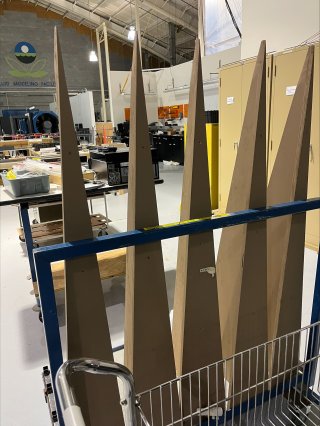 : Six foot spires used to create turbulence in the wind tunnel