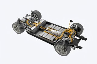 Chassis of an Electric Vehicle showing large format batteries