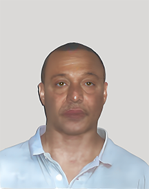 latino male, middle age, short hair, blue shirt, enhanced photo from 